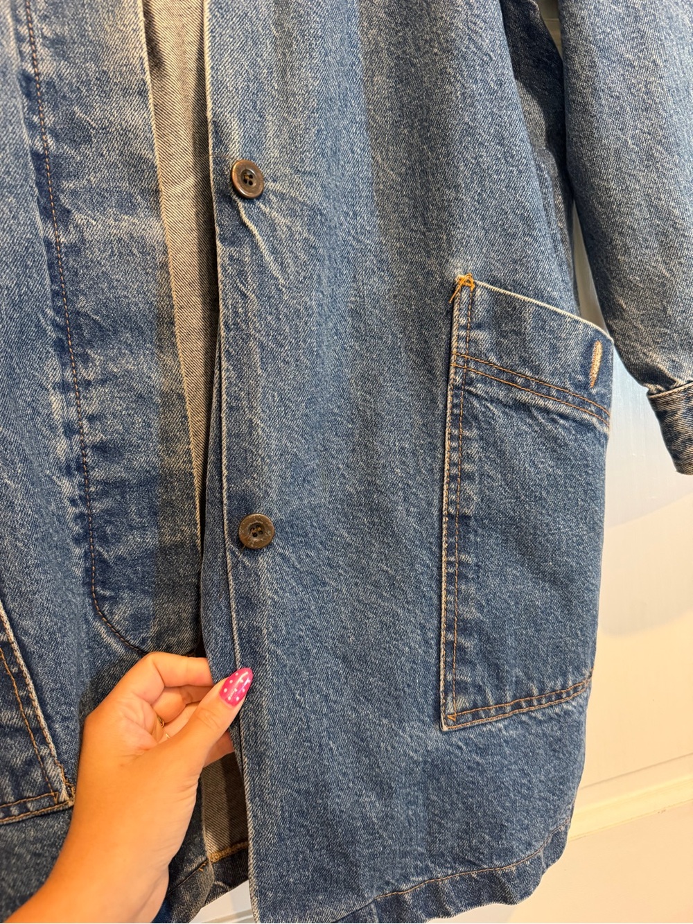 Denim Long Trench Coat with TanCollar - Picture 2 of 9